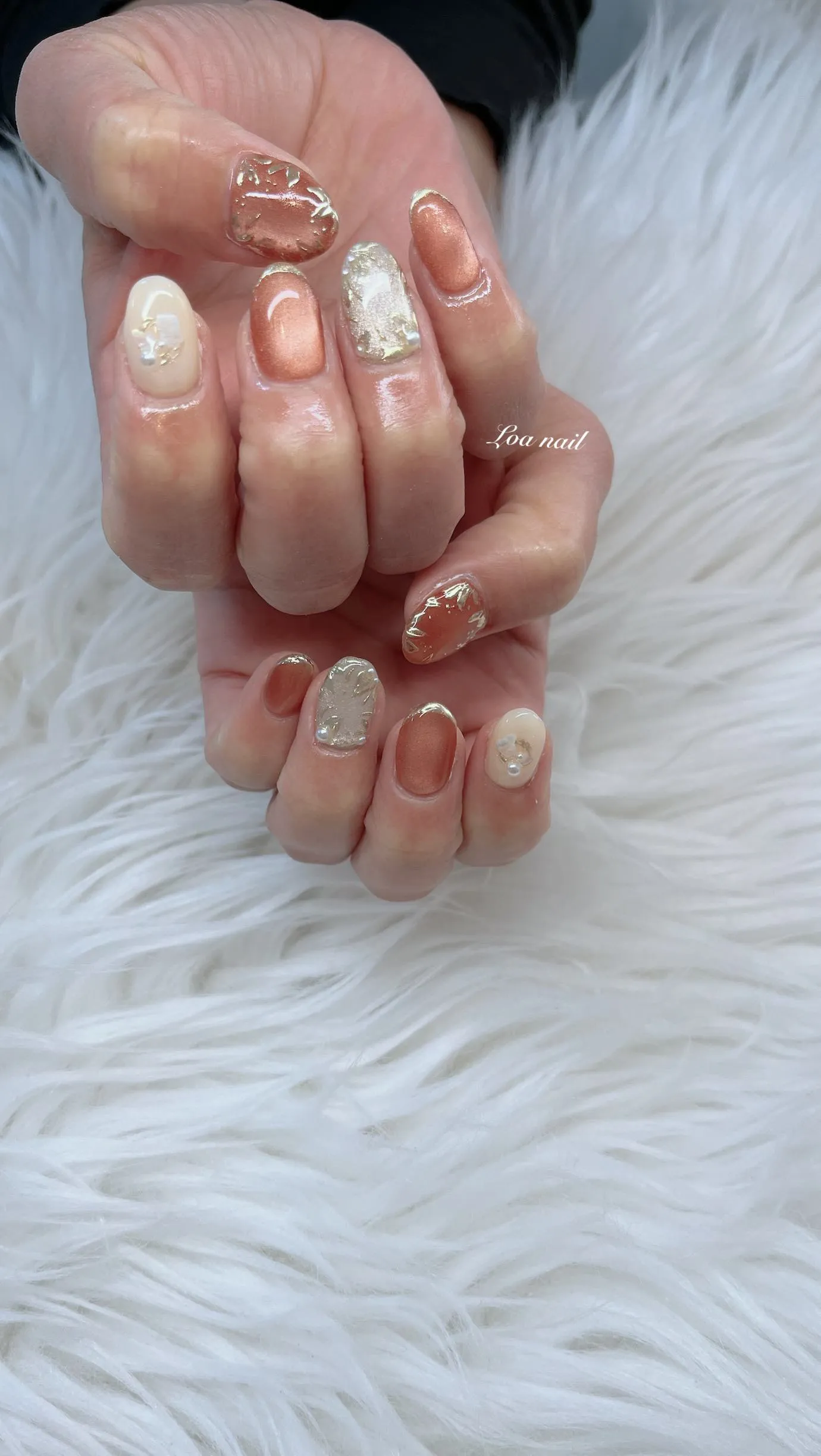 オレンジ🧡マグネットミラーフラワーネイル🌼