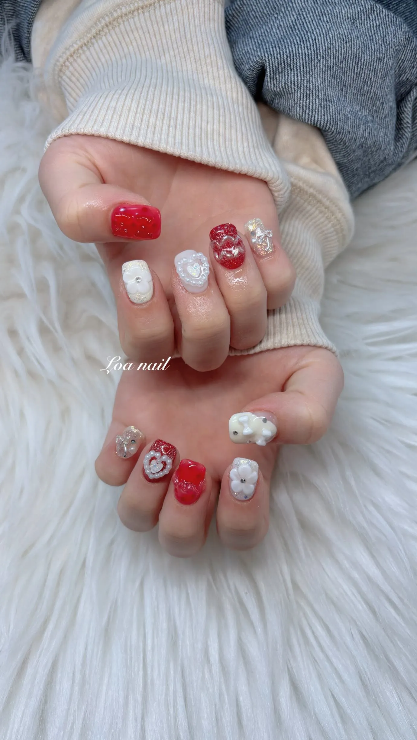 ショートゴテゴテ nail❤️🎀🤍