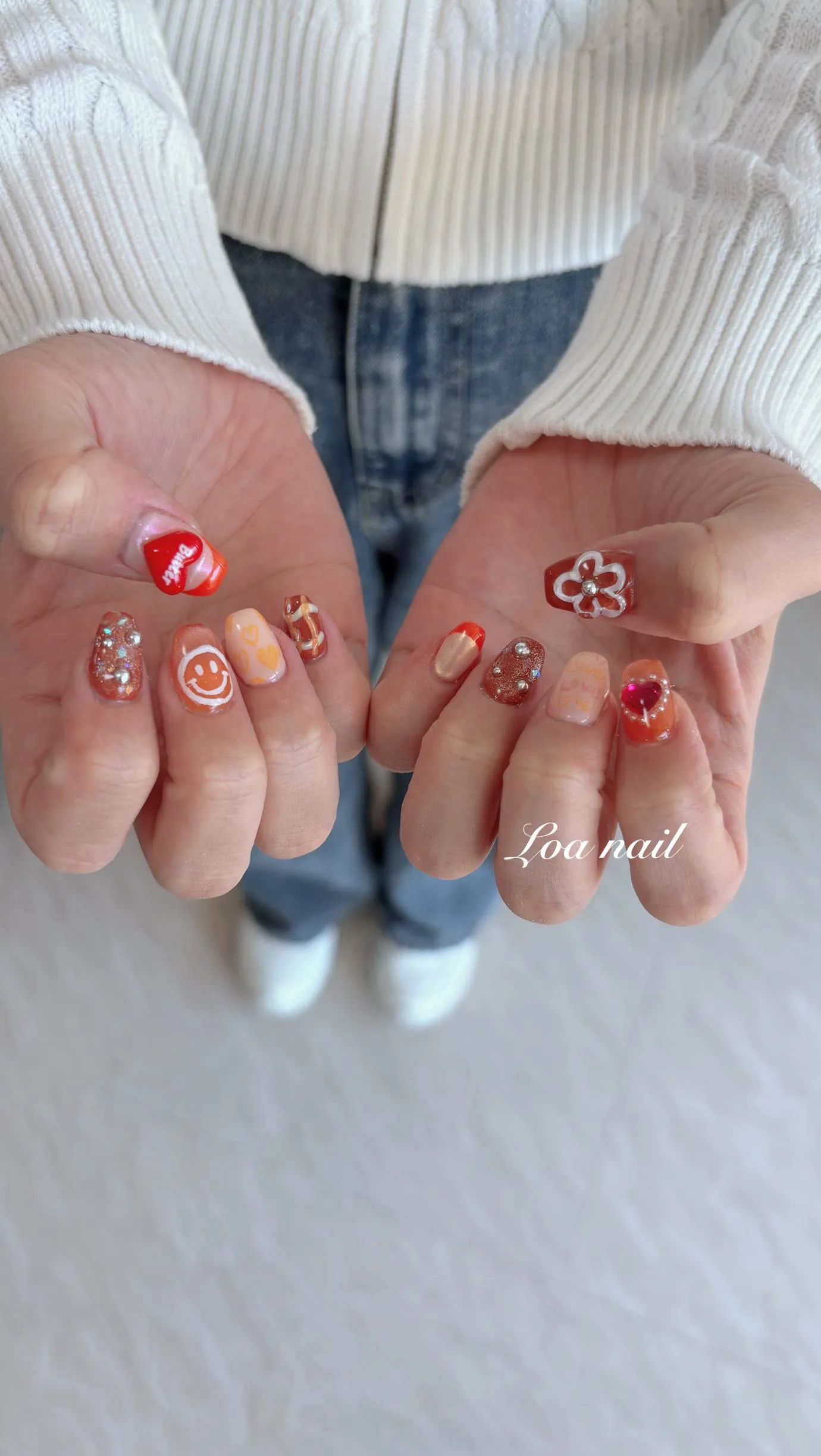 元気カラーショートネイル🧡♥️
