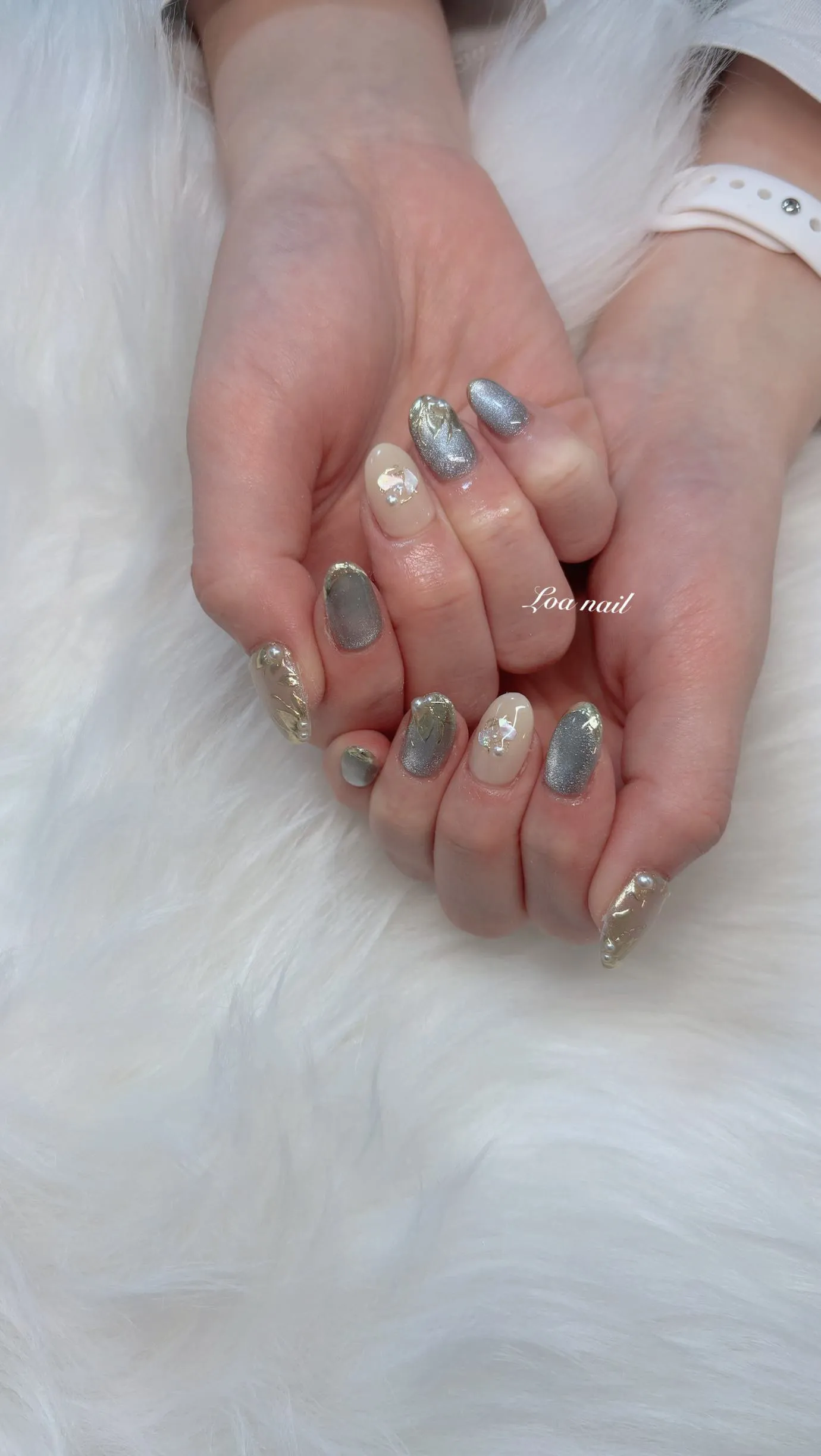 水色×ベージュマグネット nail🩵🤍